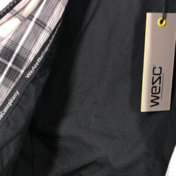 NWT WESC Black & White Long Sleeves Plaid Pattern Bomber Jacket Size Small - Picture 7 of 11